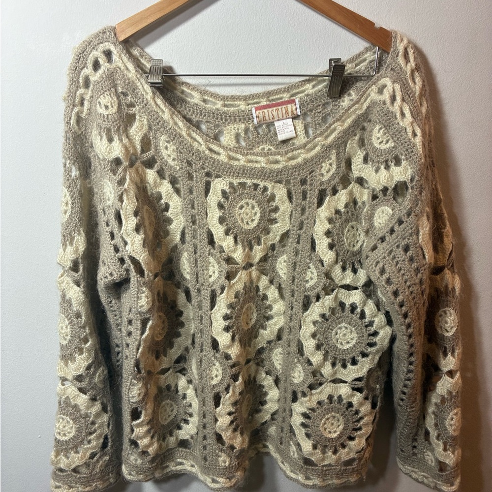 Christina Beige and Cream Crochet Sweater